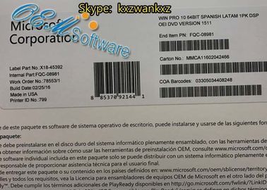 Boîte principale de pro d'OEM de Windows 10 de langue espagnole de clé activation de vente au détail